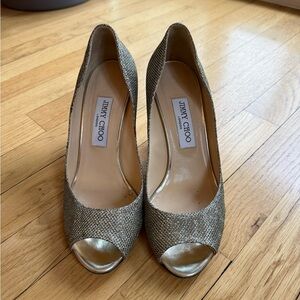 Jimmy Choo Metallic Peep Toe Heels